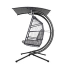 Gardeon Outdoor Swing Chair Rattan 2 Seater Grey Garden Bench Hanging Seat, Patio Baconly Furniture Chairs, with Adjustable Canopy Cushions Stand Wicker Basket Water Resistant 200kg Capacity