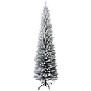 SHATCHI 4Ft-8Ft Artificial Slim Christmas Pencil Tree Holiday Home Decorations with Pointed Tips and Metal Stand Black/White/Frosty Green, Snow Flock, 6ft