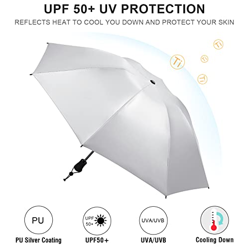 G4Free Liteflex Hiking Umbrella Small Mini Ultralight 43" Silver Travel Folding Reverse Umbrella for Trekking Backpacking with Bonus Hands Free Umbrella Kit (Lake Blue/Silver)