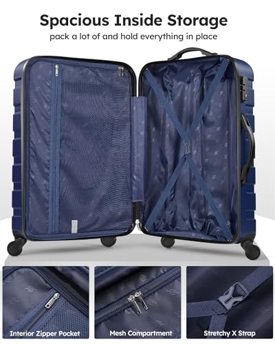 Suitour Luggage 3 Piece Sets Hard Shell Luggage Set Spinner Wheels, TSA Lock, 20 24 28 inch Travel Suitcase Sets, Dark Blue, Dark Blue, Hardside Luggage Set With Spinner Wheels