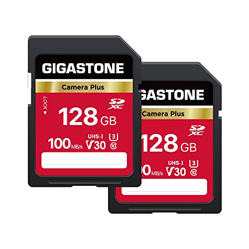 Gigastone 128GB 2-Pack SD Card, Camera Plus, V30 U3 SDXC Memory Card High Speed UHD Video Compatible with Canon Nikon Sony Panasonic Digital Camera, with 2 Mini case