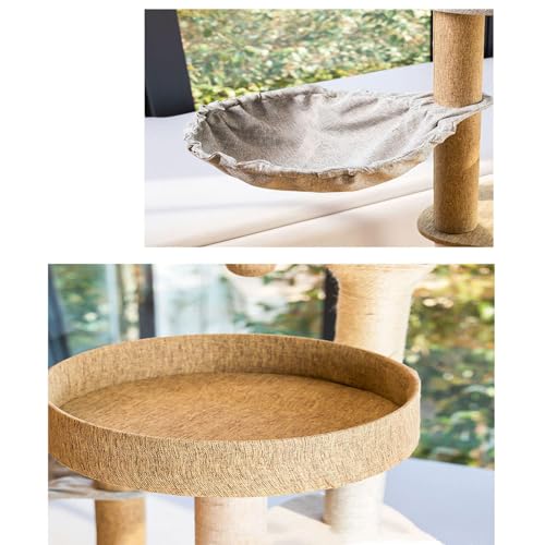 Mumoo Cat 145cm Cat Tree Tower Cat Climbing Ladder Sisal-covered Pet Luxury Condo Furniture for Kittens to Play in the Cat House (Beige/Multi-layer Fabric)
