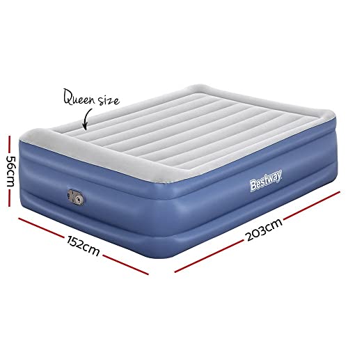 Bestway Air Mattress Inflatable Bed Built-in Pump Luxury Queen Airbed 56cm Blue