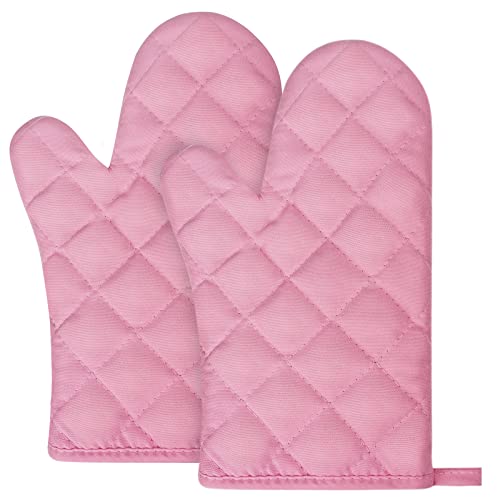 AUAUY 1 Pair Oven Mitts, Oven Gloves, Heat Resistant Oven Gloves Non-Slip Kitchen Oven Mitts, BBQ Gloves-Oven Mitts Infill Cotton Cooking Gloves for Grilling Cooking Baking Grilling(Pink)