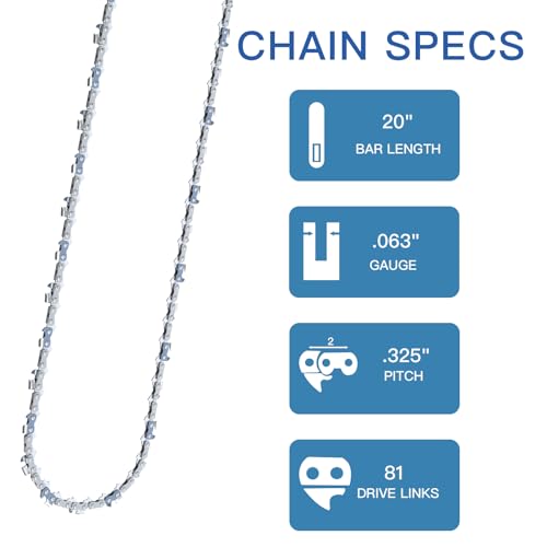 ZENTOP 20 Inch Chainsaw Chain 3 Pack - .063" Gauge, 325" Pitch 81 Drive Link Fits STIHL MS 271, MS 280, MS 280 C-BQ, MS 280 CQS, MS 290, MS 291, MS 291 C-BEQ, MS 310 and More
