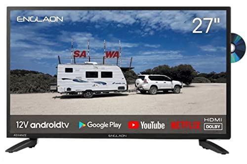 ENGLAON 27" Full HD LED Android 11 Smart 12V TV with DVD Combo & Bluetooth & Chromecast for Caravan RV