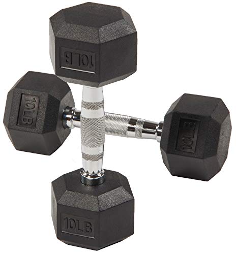 BalanceFrom Rubber Encased Hex Dumbbell in Pairs or Singles, Black