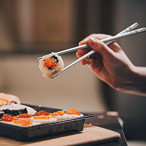 ZDPMK 5 Pairs Metal Chopsticks - Reusable Stainless Steel Chopsticks Laser Engraved Japanese Chinese Korean Chop Sticks with Non-Slip Square Design,Dishwasher Safe