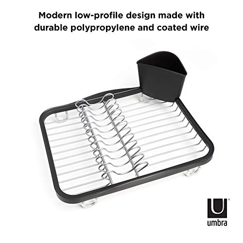 Umbra 330065-744 Sinkin Drying Rack- Dish Drainer Caddy with Removable Cutlery Holder Fits in Sink or on Counter top, Medium, Black/Nickel Kitchen, Silver