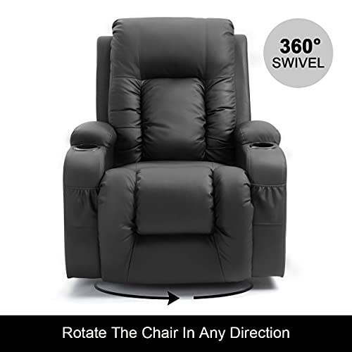 Electric Recliner Massage Chair PU Leather Rocking Armchair Sofa Heated Seat 360 Swivel Black