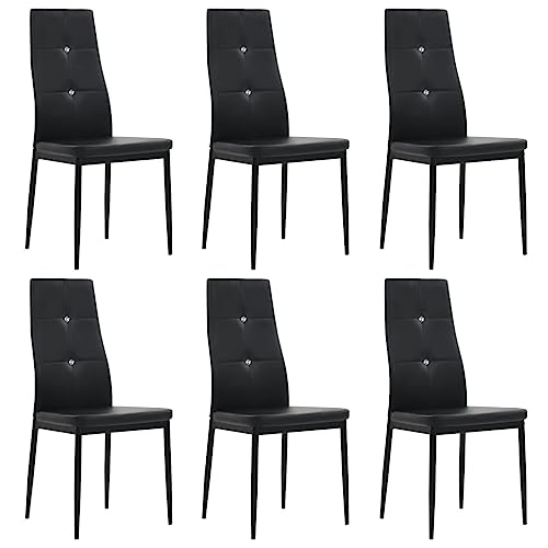 vidaXL Set of 6 Dining Chairs - Chic Black Faux Leather Upholstery with Crystal Embellishment and Wooden Frame