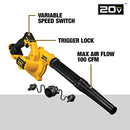 DEWALT 20V MAX Blower, 100 CFM Airflow, Variable Speed Switch, Includes Trigger Lock, Bare Tool Only (DCE100B)