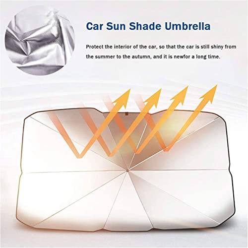 Car Windshield Sun Shade Umbrella, Foldable Car Sun Umbrella for Windshield Sun Protection Umbrella Front Sunscreen Visor Block UV Fits Most Vehicle Models (135x80cm)