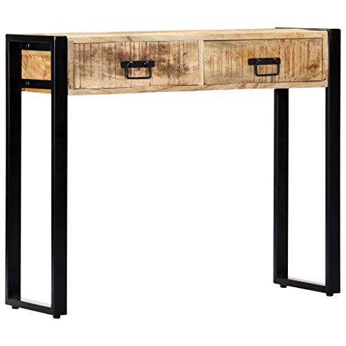 vidaXL Solid Mango Wood Console Table with Drawers - Rustic Industrial Style Rectangular Hall Table - Durable, Storage Solution for Home Decor.