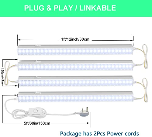 1ft T5 White Grow Lights for Indoor Plants, MOYA STD Cabinet Greenhouse Grow Lamp 5000K Full Spectrum White LED Grow Light Bulbs, Plug and Play, Linkable T5 Grow Light Strip for Houseplants, 4-Pack