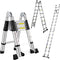 Telescoping Ladder 3.8M,A-Frame Aluminum Extension Ladders with Stabilizer Bar Wheels,Portable Multi-Purpose Collapsible Ladder for Roof Ceiling Household Use