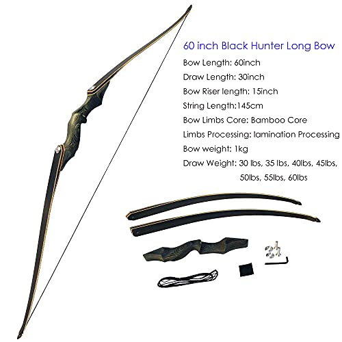 ZSHJGJR 60 Inch Take Down Longbow and Arrow Set American Hunting Longbow Wooden Bow 25-60lbs Right/Left Handed with Carbon Arrows Accessory for Archery Target Hunting Shooting Practice (35lbs, Right Handed---Bow Set)