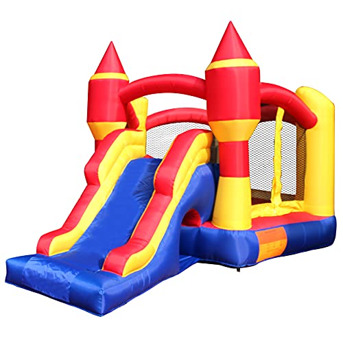 SereneLife Inflatable Bounce House Castle Bouncer - In/Outdoor Portable Jumping Bounce Castle w/Slide, Safety Net - Kids Castle Party Bounce House - Ocean Balls, Air Pump, Carry Bag -SLIB970