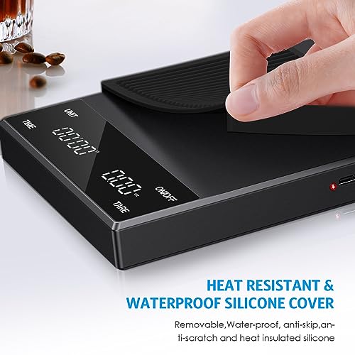 AMIR Digital Coffee Scale with Timer, 3Kg/0.1g High Precision Rechargeable Drip Espresso Scale, Portable Espresso Scale with 3 Units, PCS, Tare & Auto No/Off
