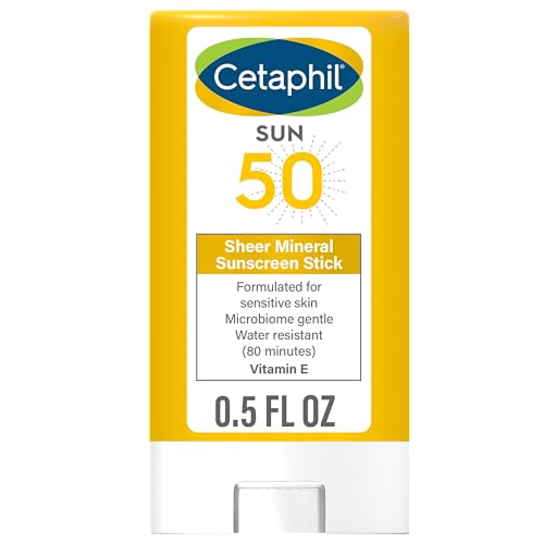 CETAPHIL Sheer Mineral Sunscreen Stick for Face & Body, 0.5oz, 100% Mineral Sunscreen: Zinc Oxide & Titanium Dioxide, Broad Spectrum SPF 50, For Sensitive Skin