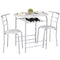 VECELO 3 Piece Small Round Dining Table Set for Kitchen Breakfast Nook, Wood Grain Tabletop with Wine Storage Rack, Save Space, 31.5", White & Silver