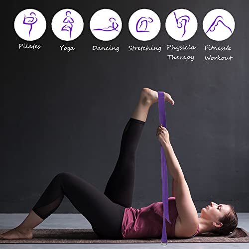 Outus 20 Pack Yoga Block and Yoga Strap Set 10 Pcs Non-Slip Yoga Blocks with 10 Pcs Metal D Ring Yoga Strap Stretching Exercise Workout Fitness Yoga Accessories EVA Foam Yoga Blocks for Gym (Purple)