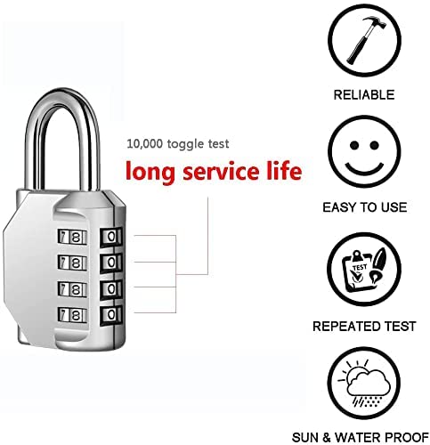 Combination-Lock 4 Digit Outdoors Waterproof Padlock Number Lock for School Gym Locker, Sports Locker, Fence, Gate, Shed,Toolbox, Case, Hasp Storage (Silver)