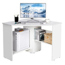 Compact Corner Desk, Corner Study Working Table, Space-Saving, w/ Bookshelves & Cable Hole & Host Storage Shelf, Triangle Computer Desk Writing Workstation, Ideal for Limited Space, Home, Office, Living Room, Bedroom, Black/White (White)