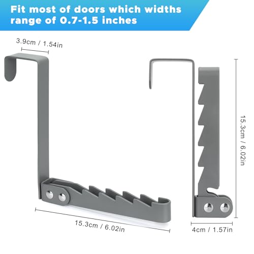 FYY Over The Door Hooks Hanger, 1 Pack Collapsible Folding Over The Door Organizer Rack Space Saving Hanging Storage Hanger for Clothes, Coats, Towels for Bedroom Bathroom Grey