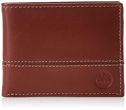 Timberland Men's Leather Passcase Wallet Trifold Wallet Hybrid, Cognac, One size