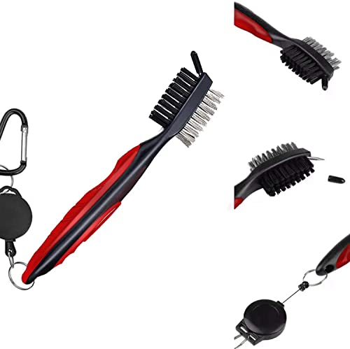 Pack of 2 Golf Club Brush Groove Cleaner with Retractable Zip-line and Aluminum Carabiner Cleaning Tools