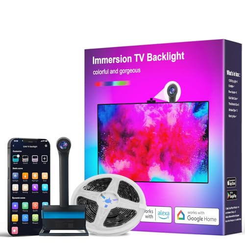 Smart LED TV Backlights with Camera,12.5ft Ambiance Lighting, Sync to Movies & Gaming, Compatible with Alexa & Google Assistant, App Control, Color-Changing WiFi Strip Lights for 55-65 inch TVs