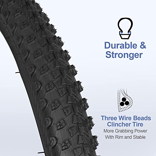 FITTOO Bike Bicycle Tire, Mountain Bike Rubber Tire, 26in, Great Traction, Fast Rolling, Long Lasting, Black with Carbon Steel Beads