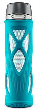 Zulu Atlas Glass Water Bottle with Flip Lid, Teal, 20 oz