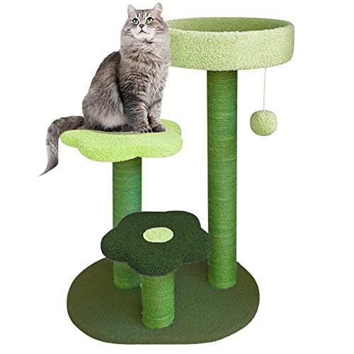 Cat Scratching Post, Mushroom Claw Scratcher Pole Natural Sisal Rope Scratching Board for Indoor Kitten Training Interactive Toys Activity Center Small Cats Tree Climbing Tower House Accessories (Green Cat Tower)