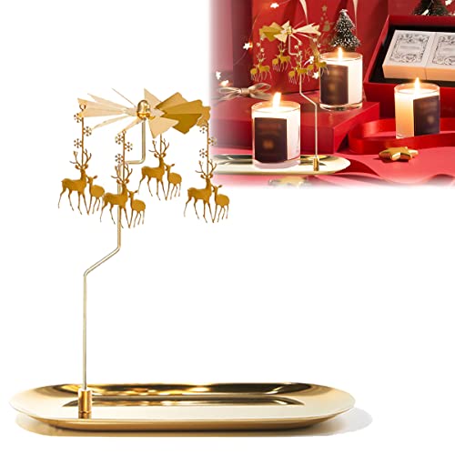 UCINNOVATE Christmas Spinning Candle Holder,Deer Rotating Candlestick Set for Candle Lover, Romantic Wedding, Christmas Party, Fireplace Decor, Home Table Decorations, Holiday Favor Gift(Golden)