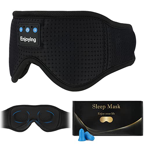 Sleep Headphones, BestMal Bluetooth 5.2 Sleep Mask and Earplugs 3D Sleeping Headphones Wireless Music Sleep Eye Mask with Speakers, Microphone and Adjustable Strap for Travel, Office, Yoga, Gift