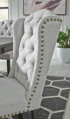 Signature Design by Ashley Jeanette Traditional 20" Tufted Upholstered Wingback Dining Chair, 2 Count, Light Gray