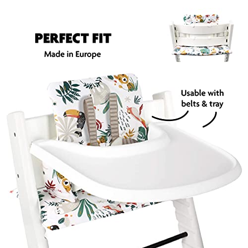Ukje Cushion Compatible with Stokke Tripp Trapp High Chair (Old and New Model) 2 Pieces, Coated Plastified Cushion, Stokke Tripp Trapp Cushion Easy to Clean, White Monkey