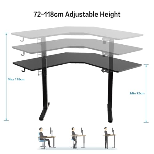 Luxsuite L Shaped Electric Standing Desk Sit Stand Up Table Desktop Desk Motorised Height Adjustable Rising Tempered Glass Top Computer Office Sturdy Workstation USB & Type C 120x120cm Black