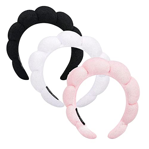 Sponge Terry Towel Cloth Fabric Headband,3Pcs Mimi and Co Spa Headband,Spong Headband Hair Bands Spa Headbands,Puffy Soft Sponge and Terry Towel Cloth Fabric Hair Band,Spong Hairband Hook ,Mixcolor A