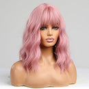 BERON 14 Inches Women Girls Short Curly Synthetic Wig with Bangs Lovely Pink