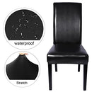 SearchI Waterproof PU Leather Dining Chair Covers Set of 6, Stretch Oilproof Parsons Chair Slipcovers Removable Washable Kitchen Chair Protector for Dining Room (Black)