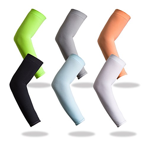 YISEVEN Adult's Sports Compression Arm Sleeves Basketball Shooting Shooter Sun UV Protection Cooling Sleeves Golf Football Accessories Baseball Running 3/4 Shirts Men & Women White (1 Pair)
