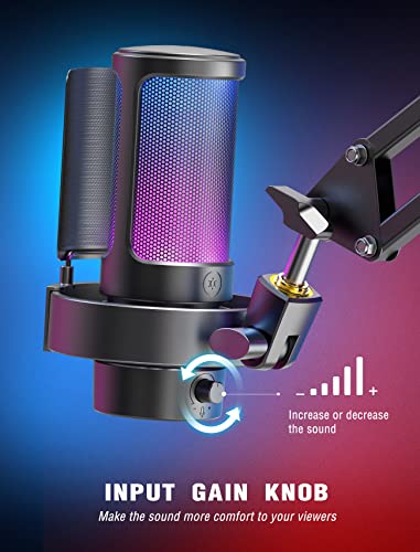 Gaming PC Microphone, Fifine AmpliGame USB Desktop Condenser RGB Control Mic for Recording Streaming Podcast YouTube on Mac/Computer/PS4/PS5, with Mute Button, Mic Gain, Headphone Jack, Monitoring-A8