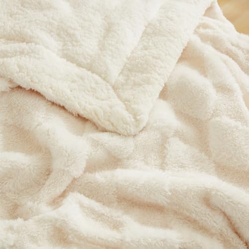 PU MEI Luxury Faux Fur Rabbit Fur Throw Blanket White 60"*80",Soft Plush Reversible Sherpa Blankets,Twin Fuzzy Elegant Blanket Thick Throws for Bed,Comfy Bedding Accent Blankets for Sofa Couch Chair