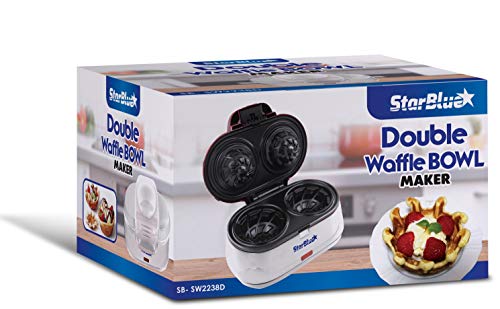 Double Waffle Bowl Maker by StarBlue - White - Make Bowl Shapes Belgian Waffles in Minutes | Best for Serving ice Cream and Fruit 220-240V 50/60Hz 1200W, UK Plug, Australia Adapter Included