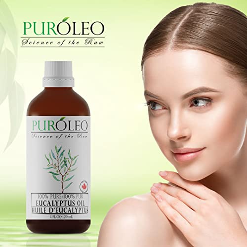 PURÓLEO Eucalyptus Essential Oil, 4 FL OZ/120 ML (Large Bottle) 100% Pure | Natural Aromatherapy Oil for Diffuser Steam Distilled | 100% Pure Natural Undiluted, for Aromatherapy