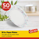 Glad Round Disposable Paper Plates for All Occasions | New & Improved Quality | Soak Proof, Cut Proof, Microwaveable Heavy Duty Disposable Plates | 10" Diameter, 50 Count Bulk Paper Plates