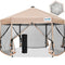 Quictent 13'x13’ Hexagonal Pop up Canopy Tent with Mosquito Netting, Instant Screend House Gazebo Tent Easy Set up with LED Lights (Beige)